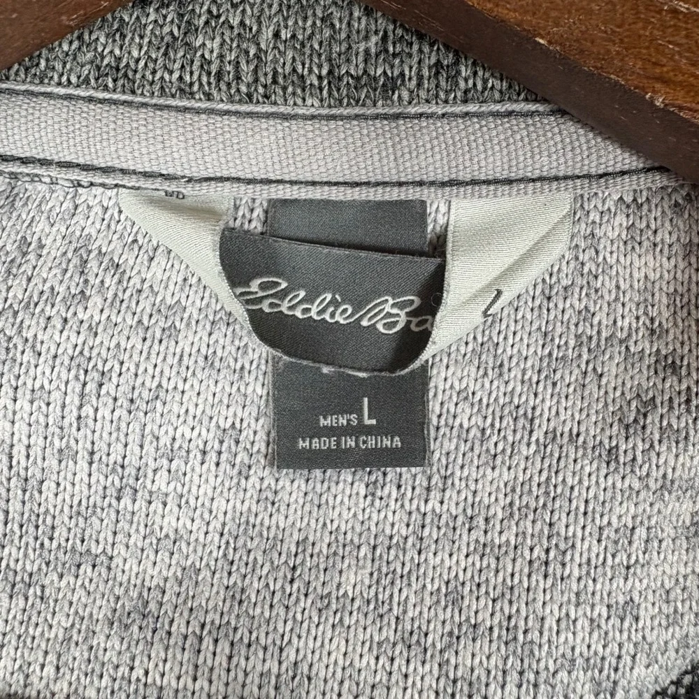 Eddie Bauer Mens Gray Heather Quarter Zip Pullover Sweater Knit Jacket Large